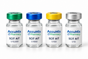 AccuMix Pharmacy SCIT allergy immunotherapy vials in four dilutions, 1/10,000 to 1/10