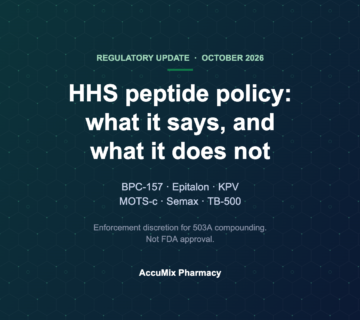 HHS peptide policy: what it says, and what it does not. BPC-157, epitalon, KPV, MOTS-c, semax, TB-500.