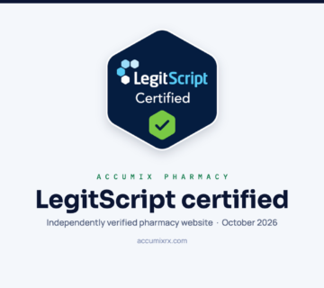LegitScript Certified seal: AccuMix Pharmacy is LegitScript certified, October 2026
