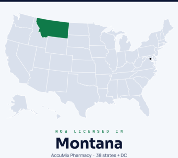 Map of the United States with Montana highlighted: AccuMix Pharmacy is now licensed in Montana