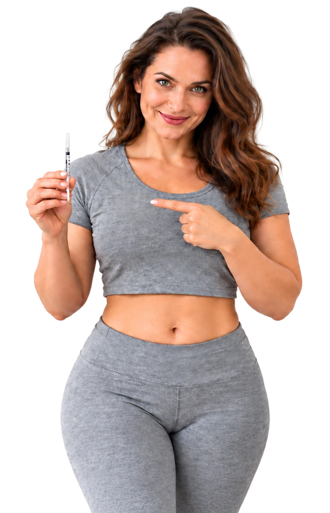 Woman in athletic wear holding an injection syringe